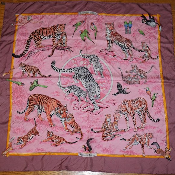 Hermes 2012 Bois de Rose TENDRESSE FELINE 90 Scarf
